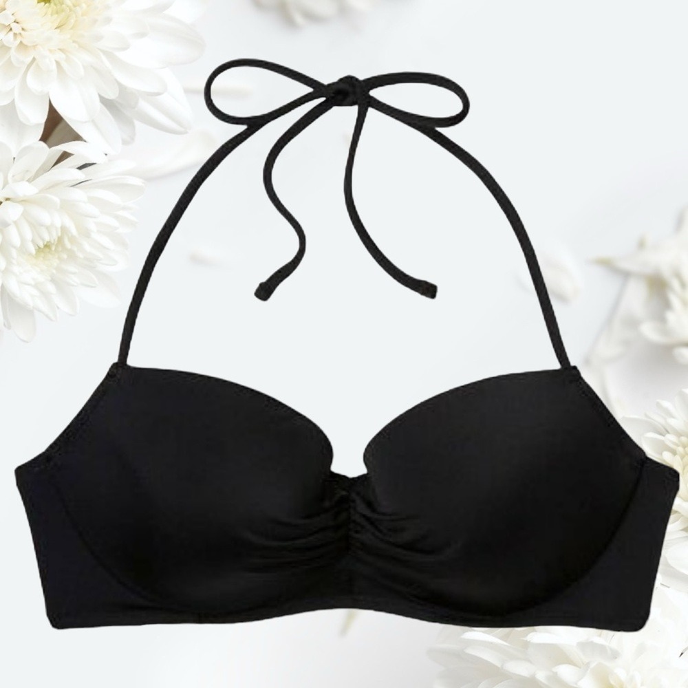 NWOT Shade & Shore 34D Halter Bikini Top RN#64664 Womens Black Swim Beach
